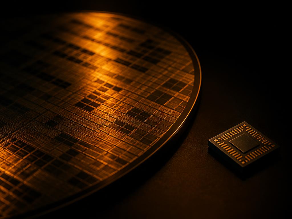 Silicon wafer and semiconductor chip under warm light