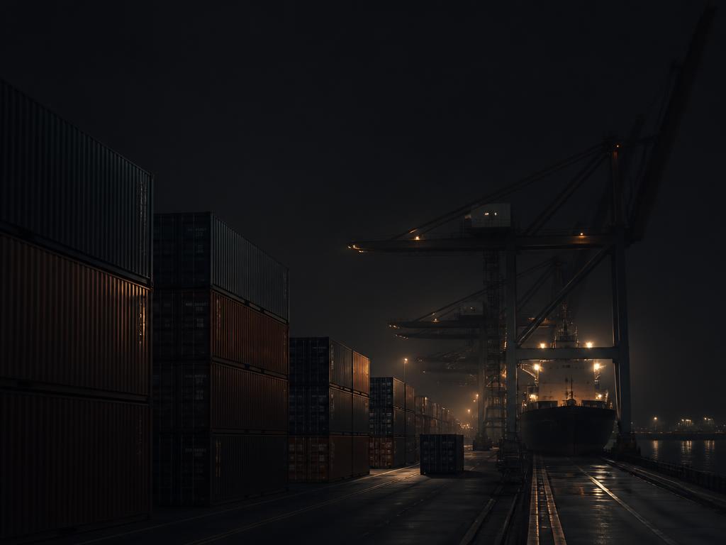 Container terminal at night with gantry cranes